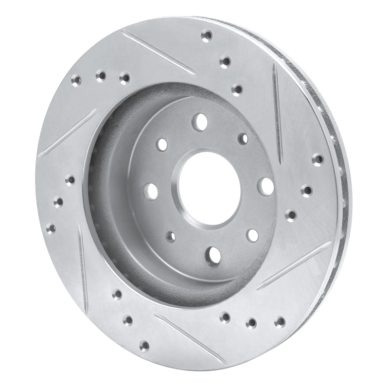 Kia Rio Brake Rotor (1) - Front Left - R1 Concepts - Drilled & Slotted - Silver - `03-`05